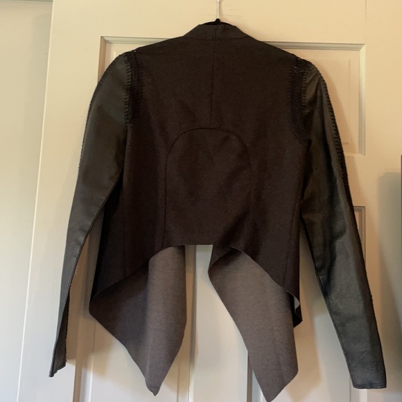 Black Drape Front Jacket with Leather Sleeves - Picture 2 of 5